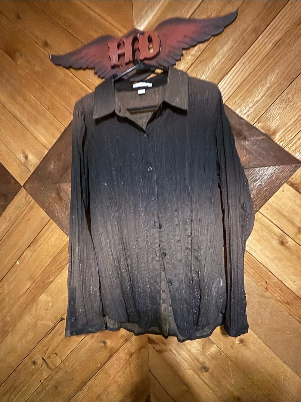 Coldwater Creek Black to Charcoal Ombre Button-Front Blouse